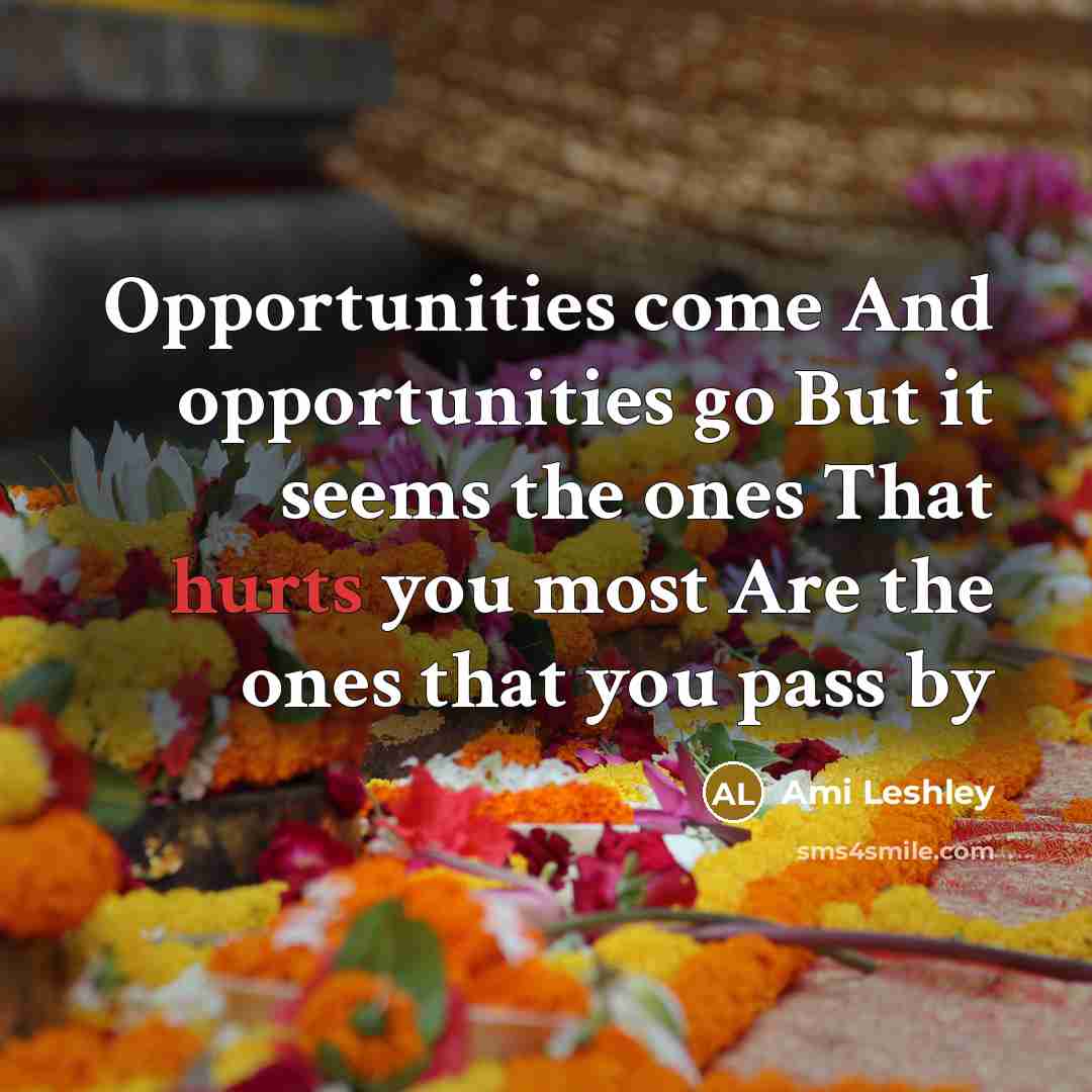 “Opportunities come And opportunities go But it seems the ones That hurts you most Are the ones that you pass by” quote by Ami Leshley