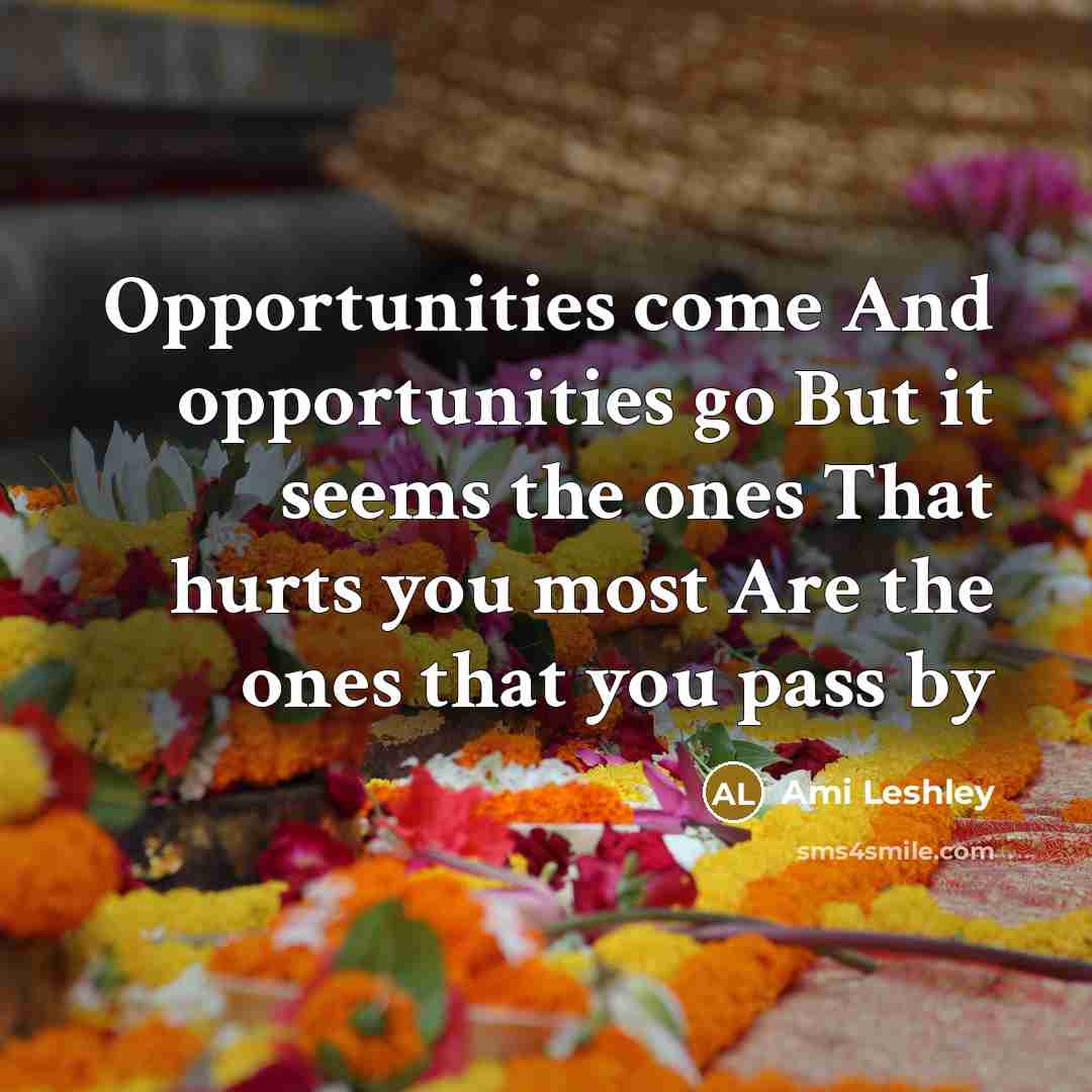 “Opportunities come And opportunities go But it seems the ones That hurts you most Are the ones that you pass by” quote by Ami Leshley