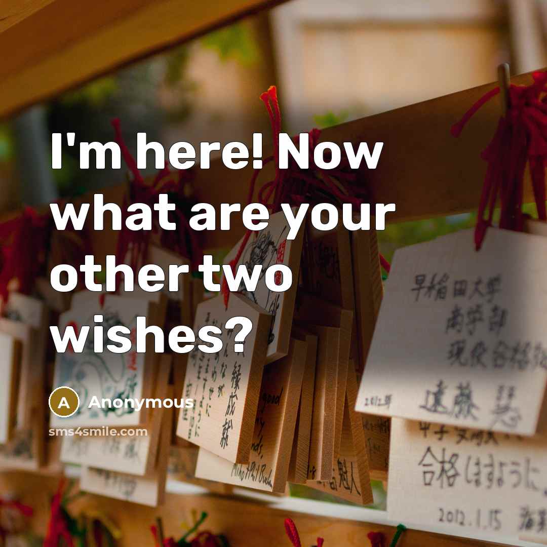 “I'm here! Now what are your other two wishes?…” quote by Anonymous