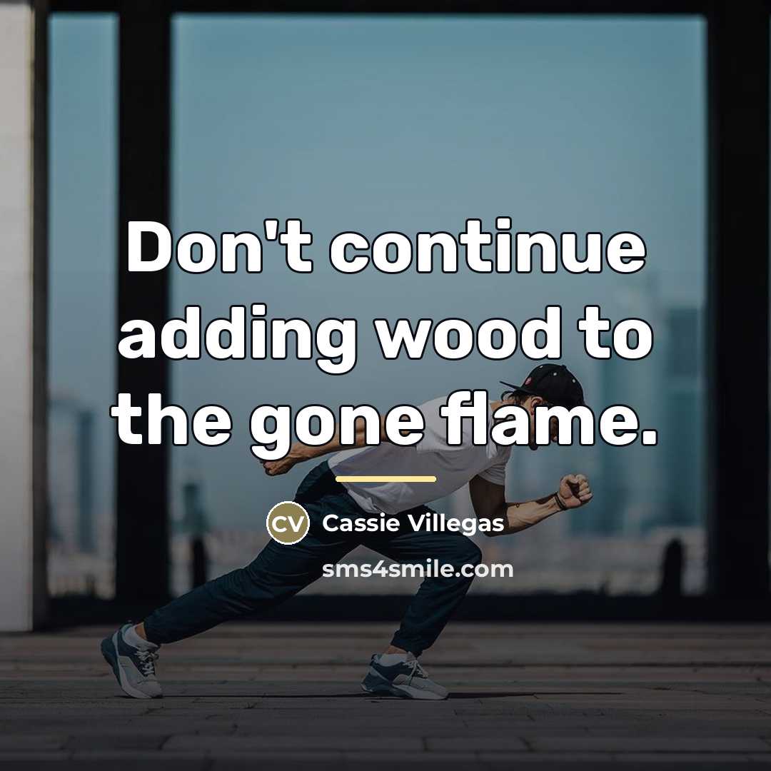 “Don't continue adding wood to the gone flame.…” quote by Cassie Villegas