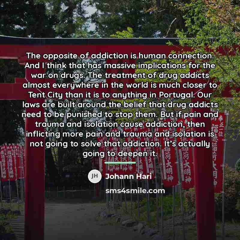“The opposite of addiction is human connection. And I think…” quote by Johann Hari