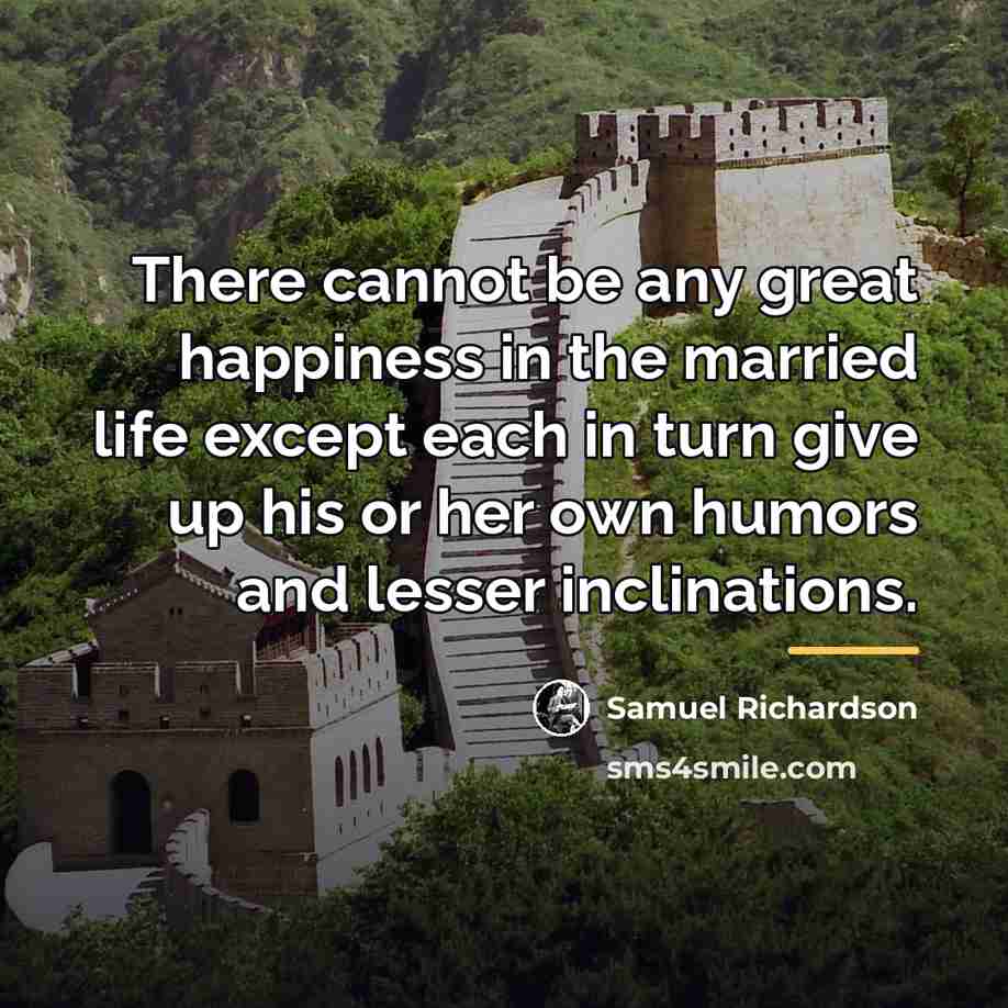 “There cannot be any great happiness in the married life…” quote by Samuel Richardson