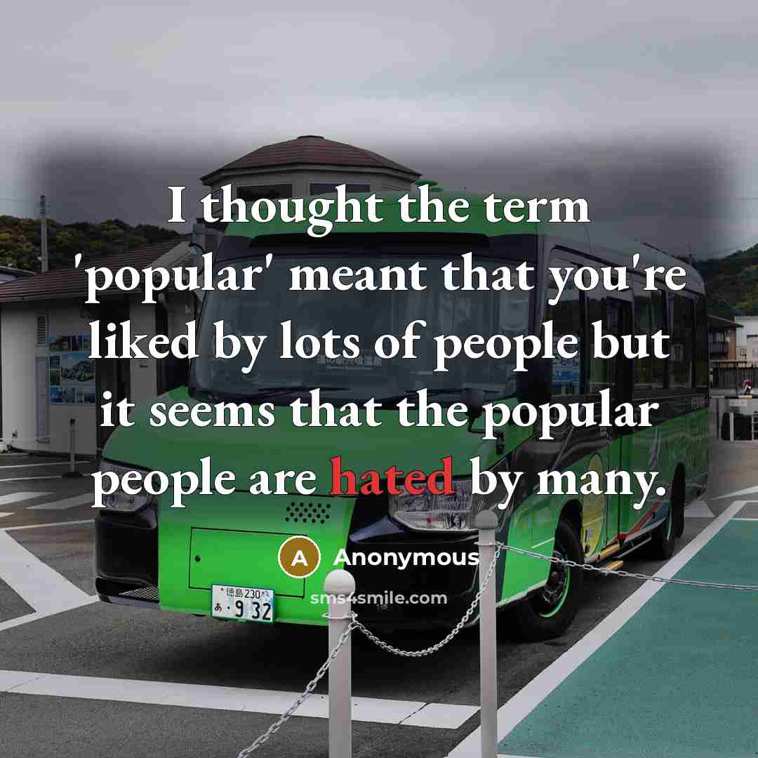 “I thought the term 'popular' meant that you're liked by lots of people but it seems that the popular people are hated by many.” quote by Anonymous