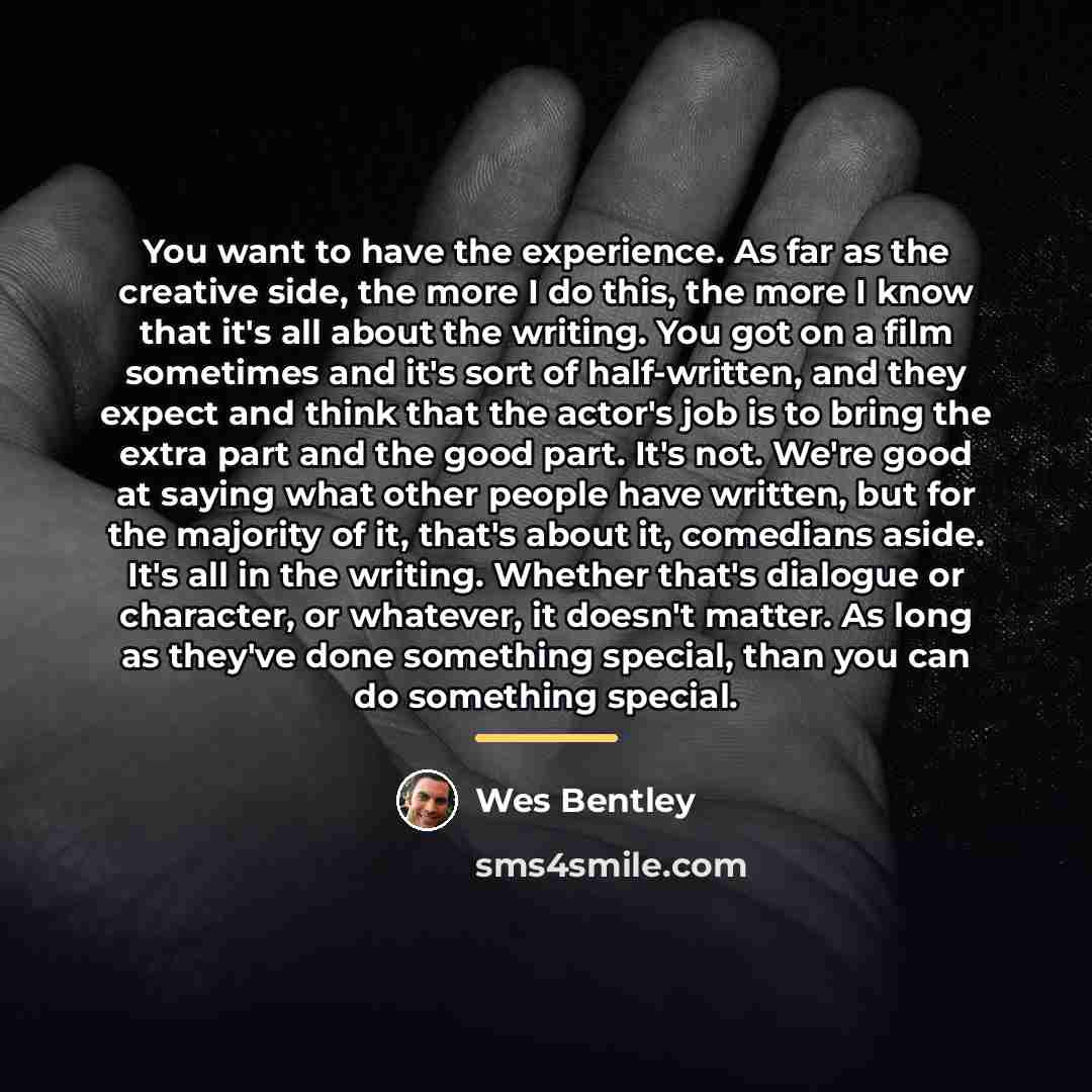 “You want to have the experience. As far as the…” quote by Wes Bentley