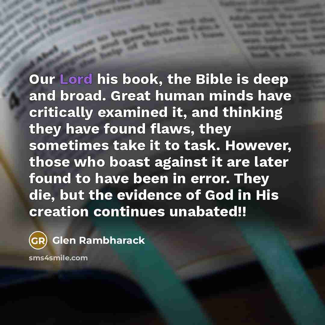 “Our Lord his book, the Bible is deep and broad.…” quote by Glen Rambharack