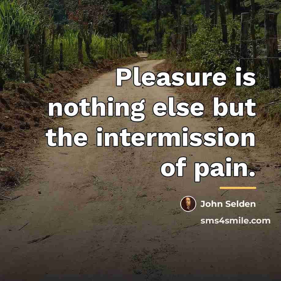“Pleasure is nothing else but the intermission of pain.…” quote by John Selden