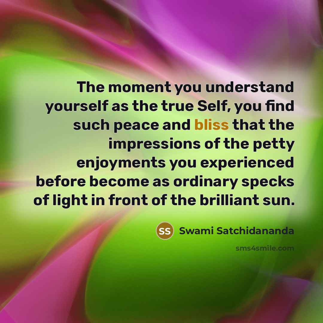 “The moment you understand yourself as the true Self, you…” quote by Swami Satchidananda