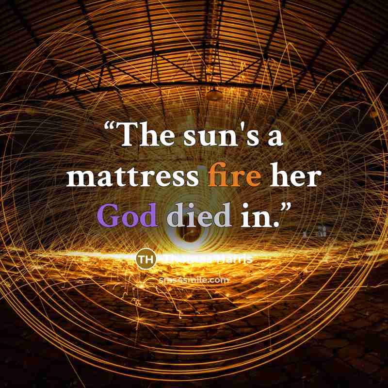 “The sun's a mattress fire her God died in.” quote by Thomas Harris