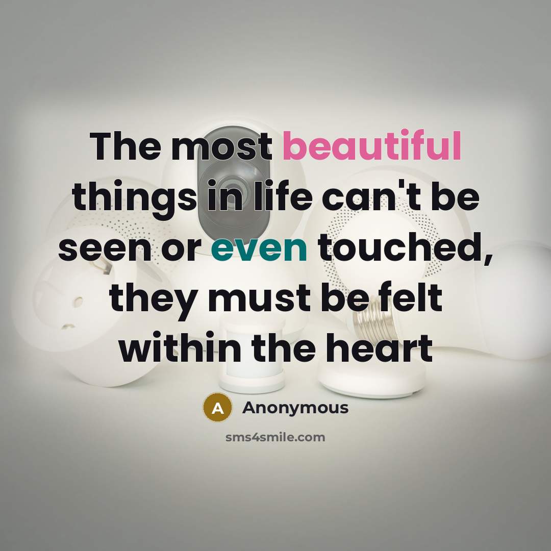 “The most beautiful things in life can't be seen or even touched, they must be felt within the heart” quote by Anonymous