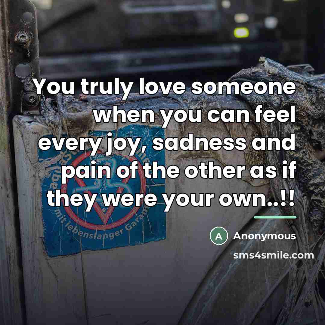 “You truly love someone when you can feel every joy,…” quote by Anonymous
