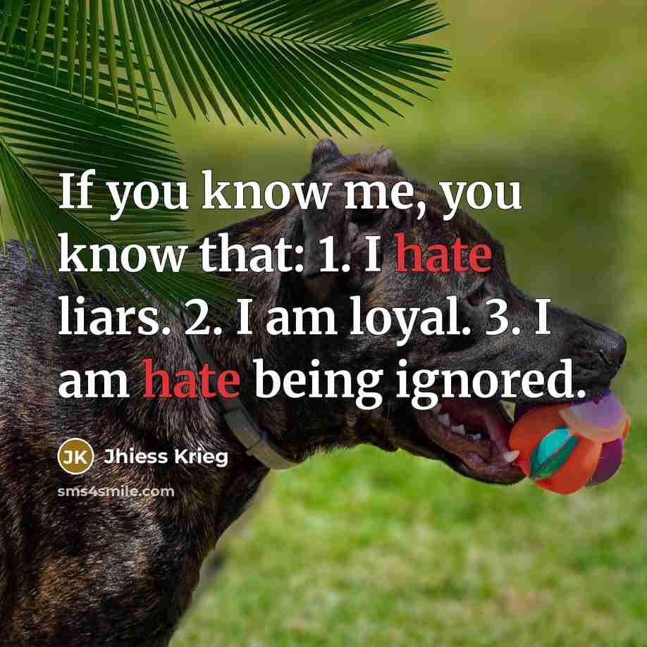“If you know me, you know that: 1. I hate…” quote by Jhiess Krieg
