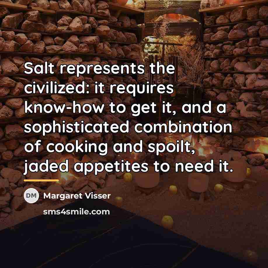 “Salt represents the civilized: it requires know-how to get it,…” quote by Margaret Visser