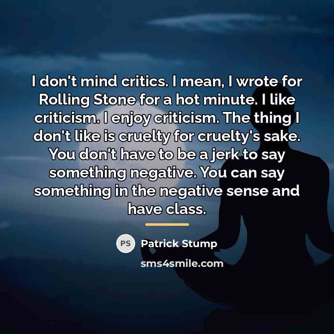 “I don't mind critics. I mean, I wrote for Rolling…” quote by Patrick Stump