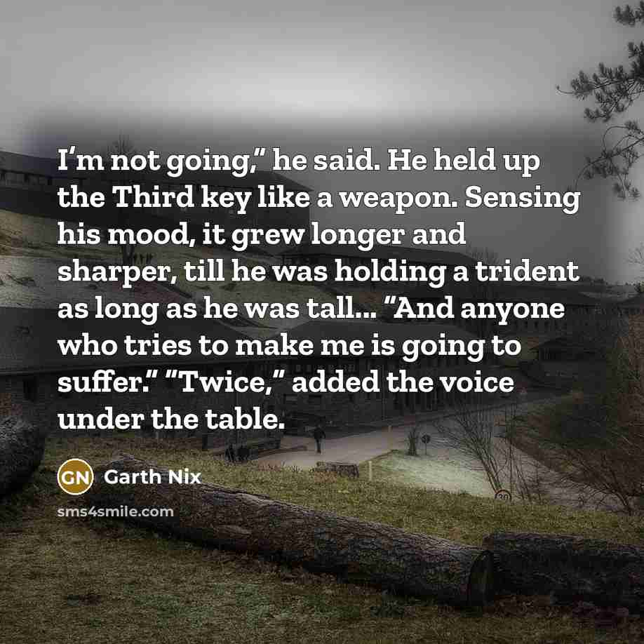 “I’m not going,” he said. He held up the Third…” quote by Garth Nix