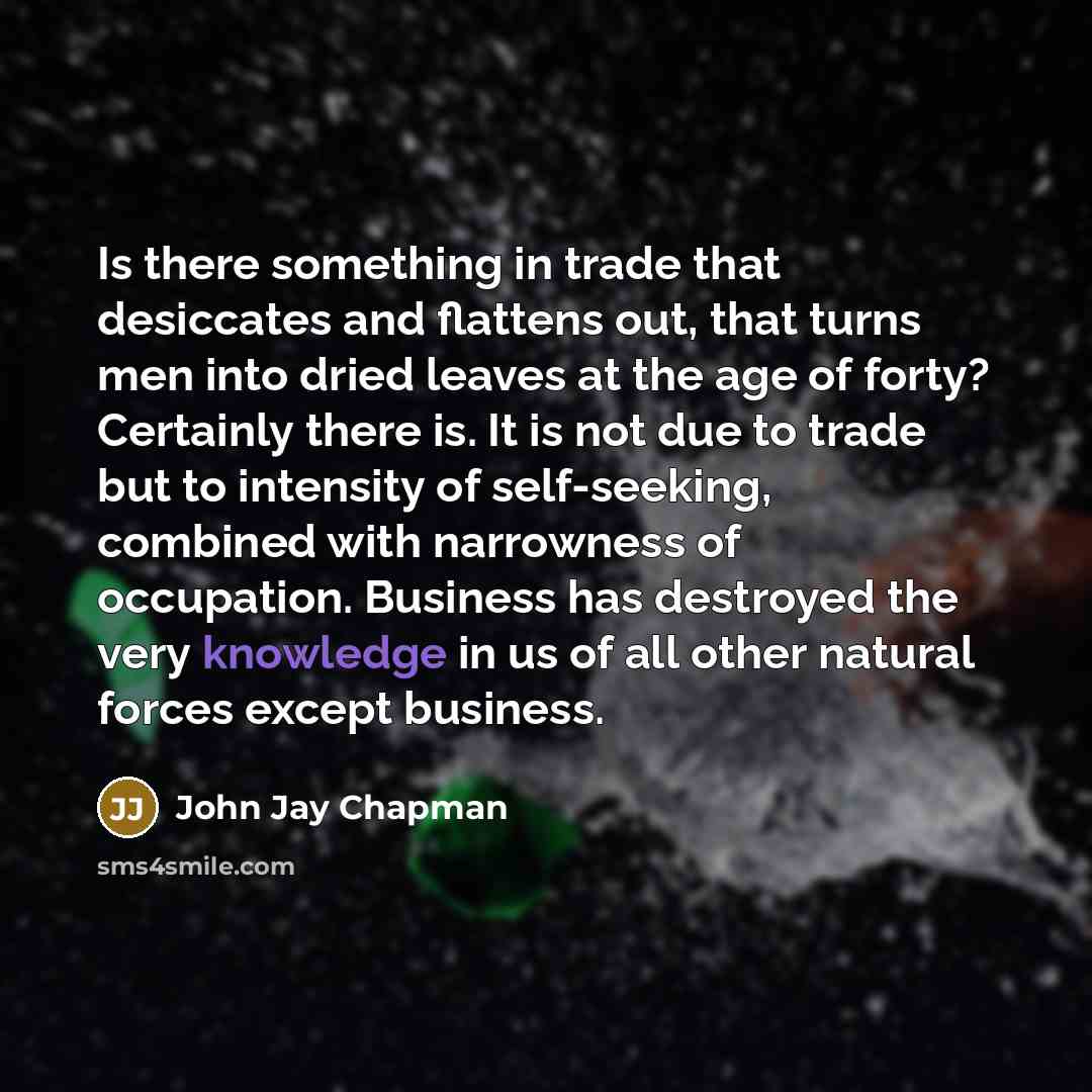 “Is there something in trade that desiccates and flattens out,…” quote by John Jay Chapman