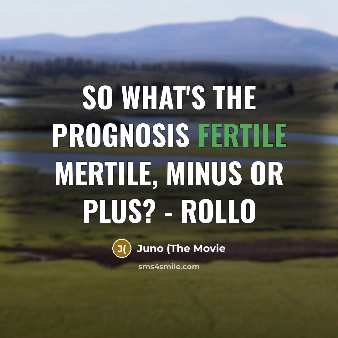 “So what's the prognosis fertile mertile, minus or plus? -…” quote by Juno (The Movie