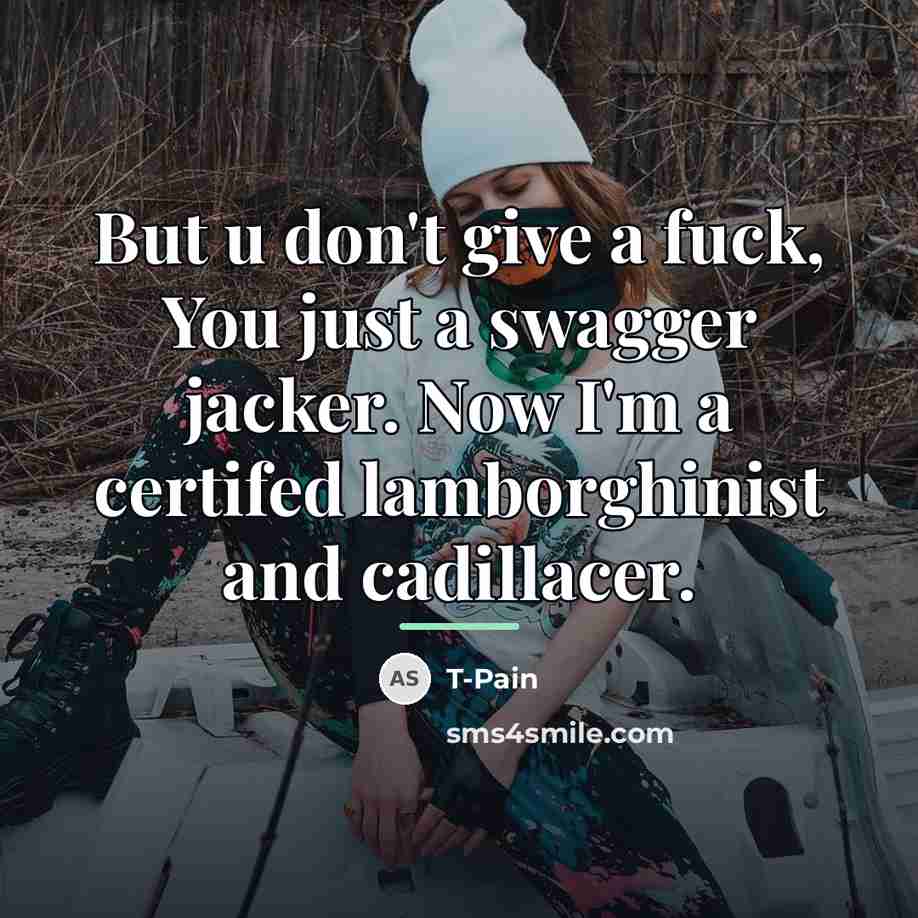 “But u don't give a fuck, You just a swagger…” quote by T-Pain