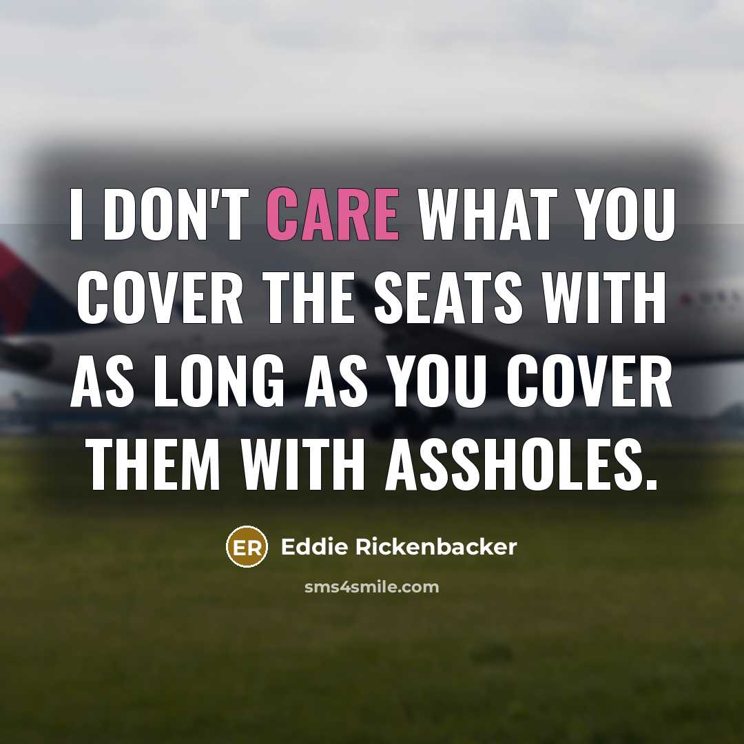 “I don't care what you cover the seats with as…” quote by Eddie Rickenbacker