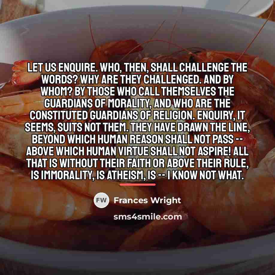 “Let us enquire. Who, then, shall challenge the words? Why…” quote by Frances Wright
