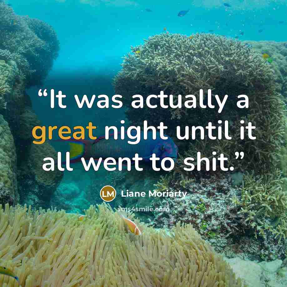 “It was actually a great night until it all went to shit.” quote by Liane Moriarty