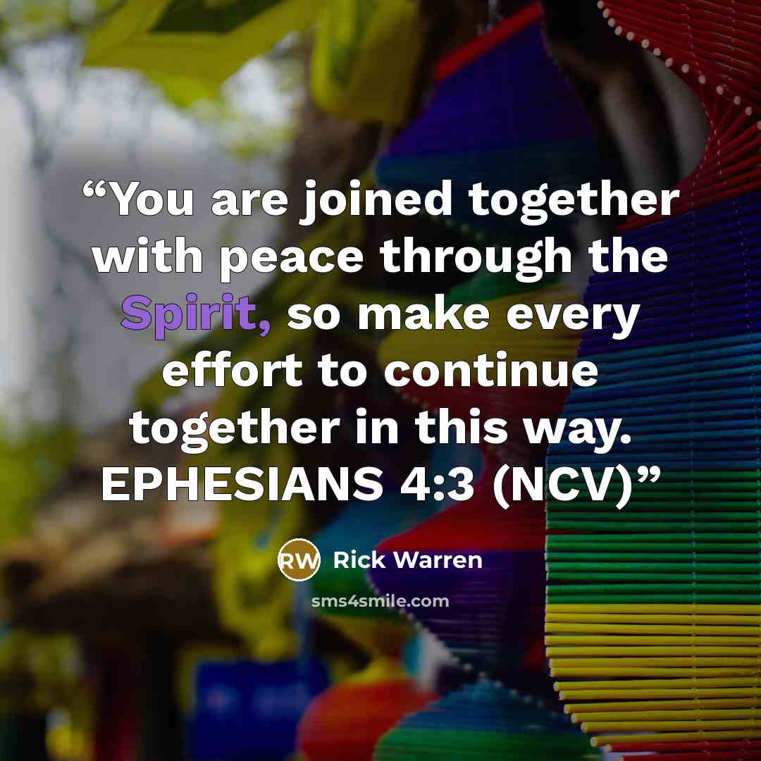“You are joined together with peace through the Spirit, so make every effort to continue together in this way. EPHESIANS 4:3 (NCV)” quote by Rick Warren