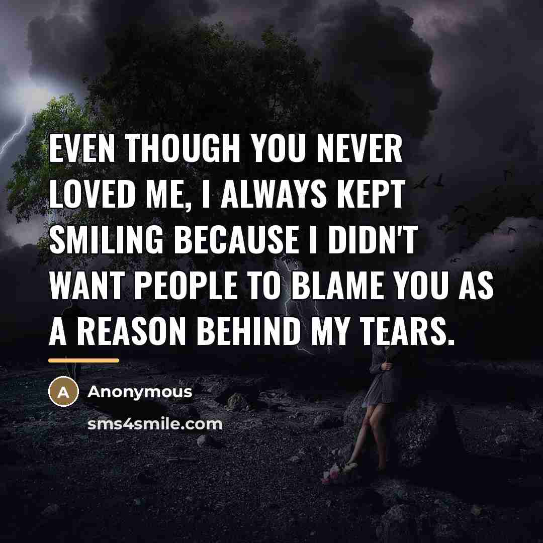 “Even though you never loved me, I always kept smiling…” quote by Anonymous