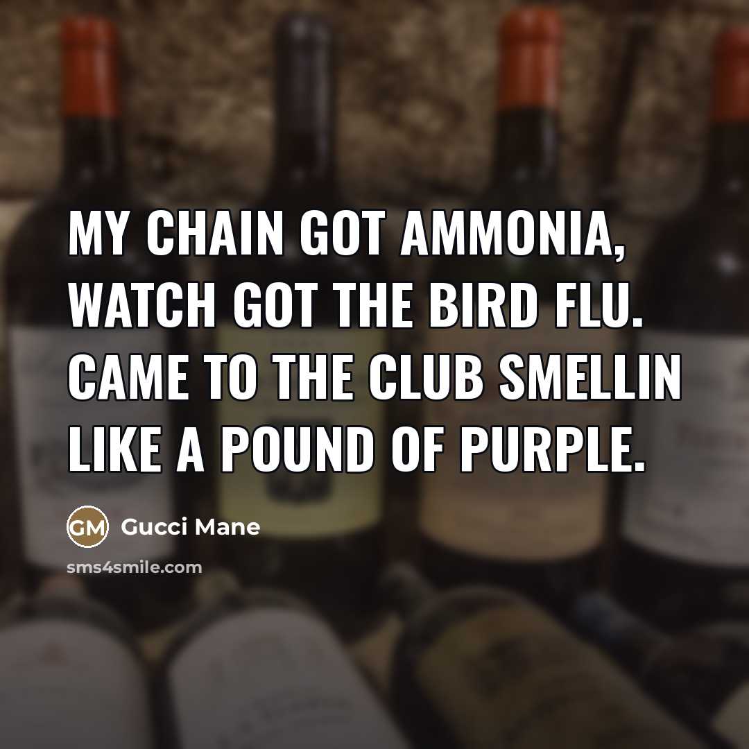 “My chain got ammonia, watch got the bird flu. Came…” quote by Gucci Mane