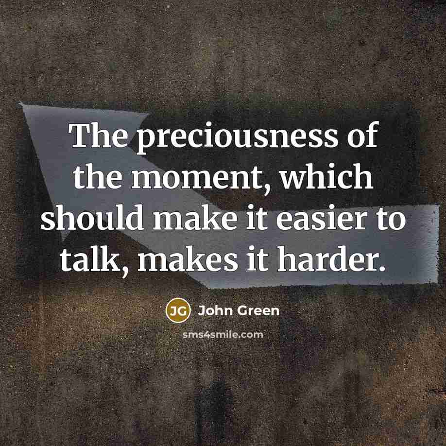 “The preciousness of the moment, which should make it easier…” quote by John Green