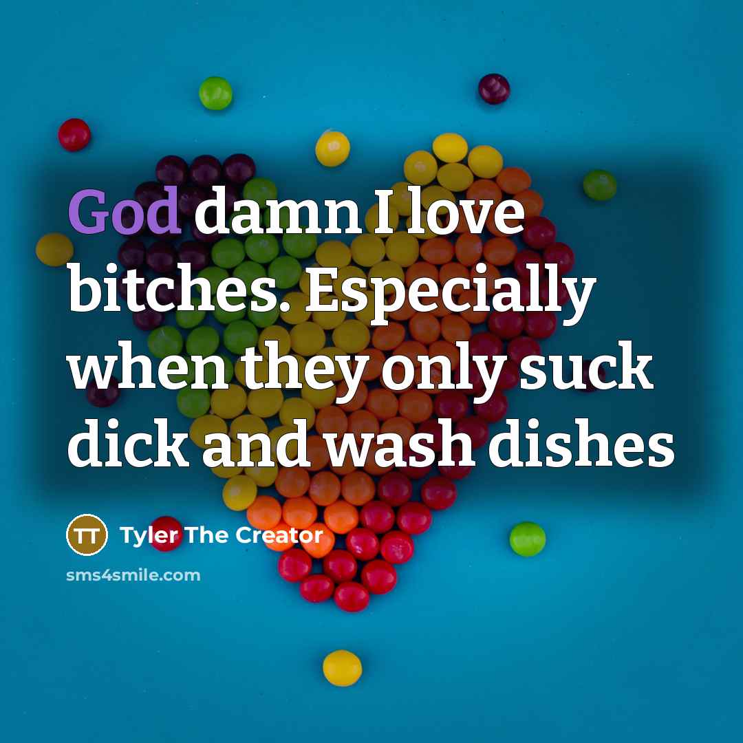 “God damn I love bitches. Especially when they only suck…” quote by Tyler The Creator