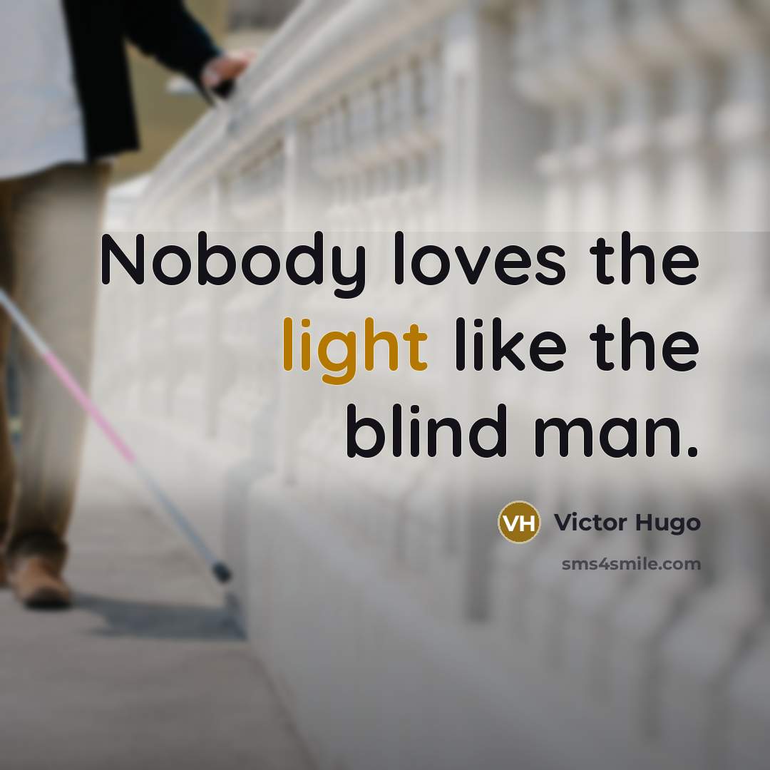 “Nobody loves the light like the blind man.…” quote by Victor Hugo