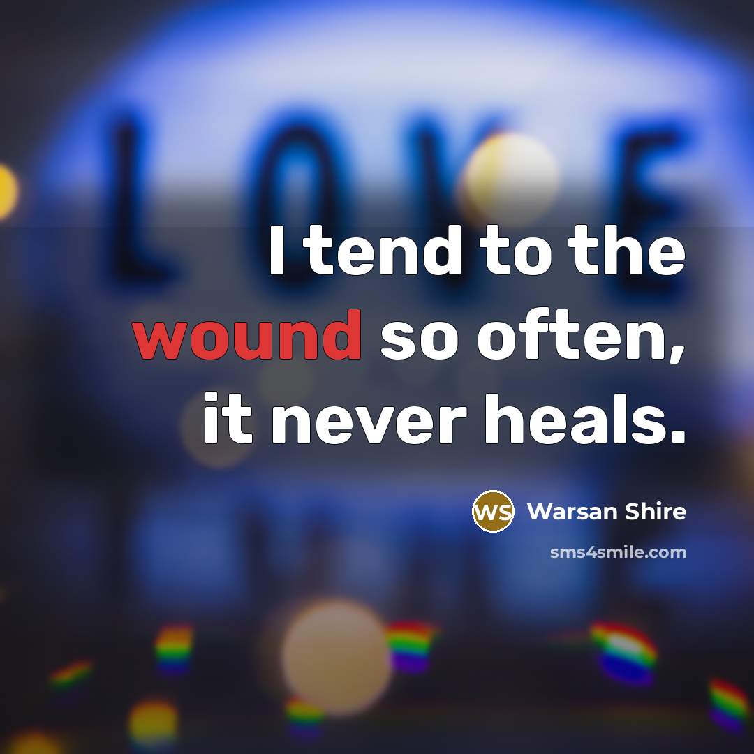 “I tend to the wound so often, it never heals.…” quote by Warsan Shire