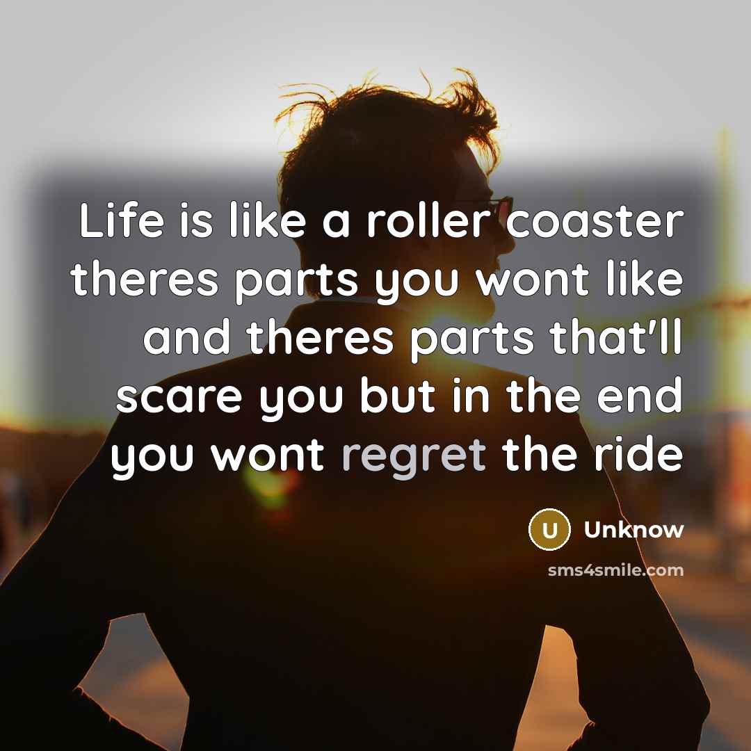 “Life is like a roller coaster theres parts you wont like and theres parts that'll scare you but in the end you wont regret the ride” quote by Unknow
