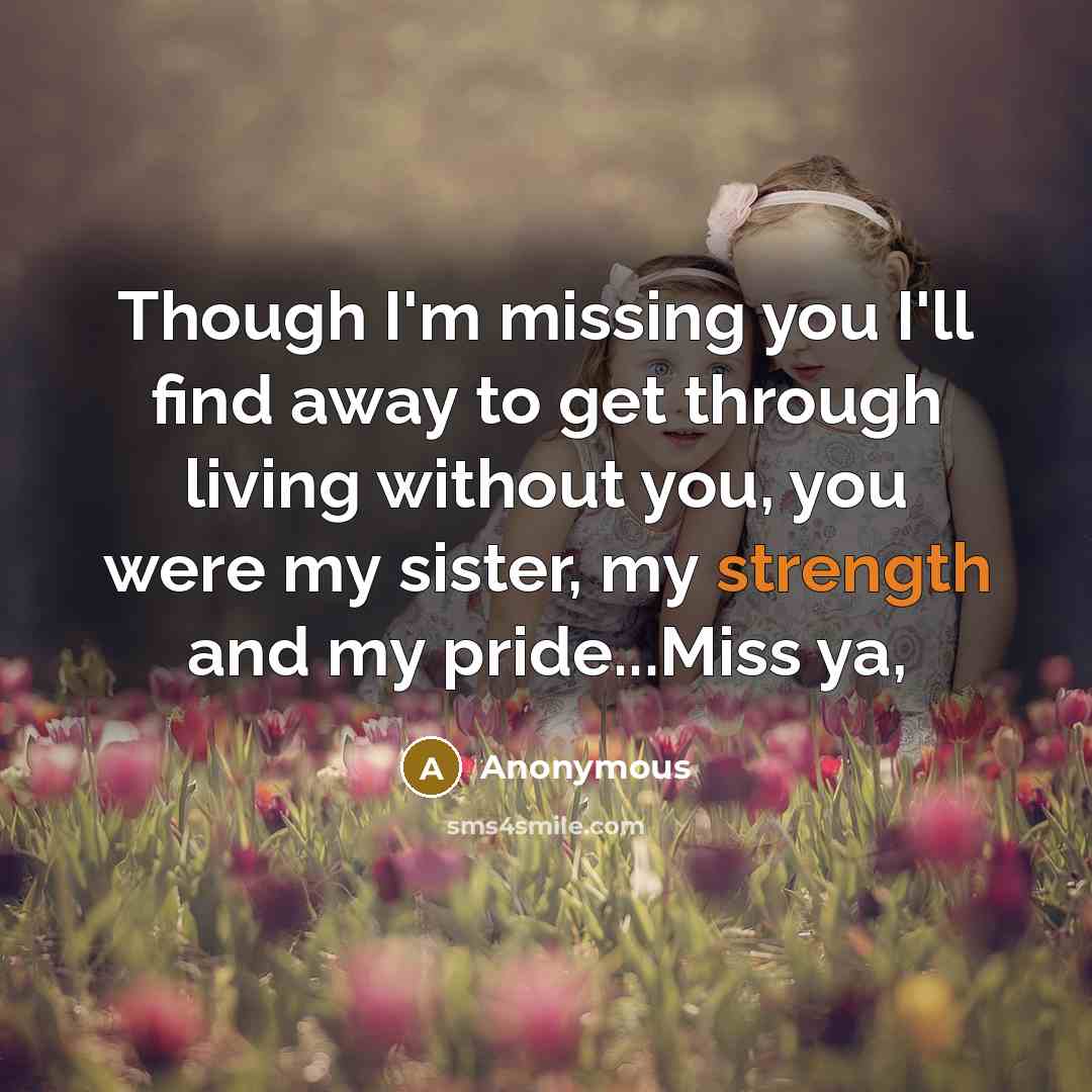 “Though I'm missing you I'll find away to get through living without you, you were my sister, my strength and my pride...Miss ya,” quote by Anonymous