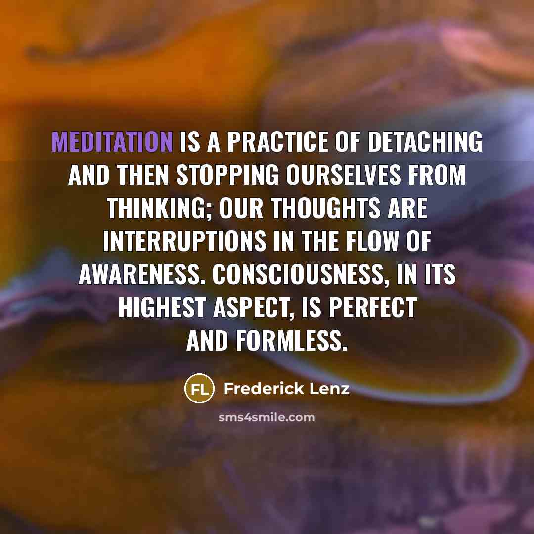 “Meditation is a practice of detaching and then stopping ourselves…” quote by Frederick Lenz