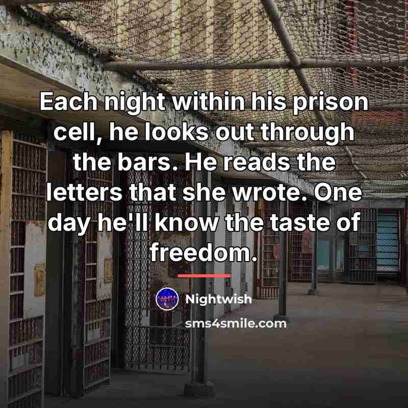 “Each night within his prison cell, he looks out through…” quote by Nightwish