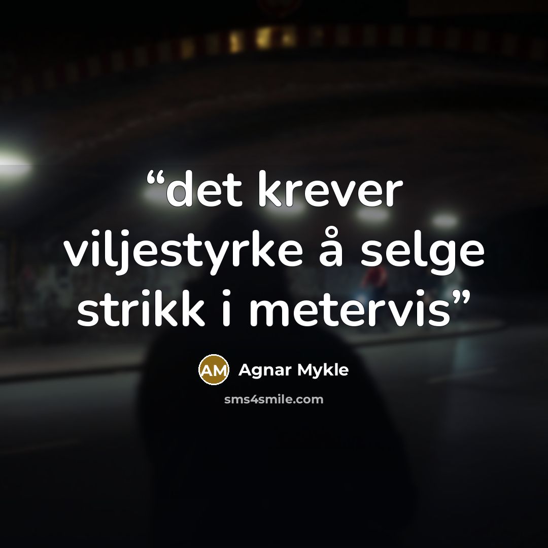 “det krever viljestyrke å selge strikk i metervis” quote by Agnar Mykle