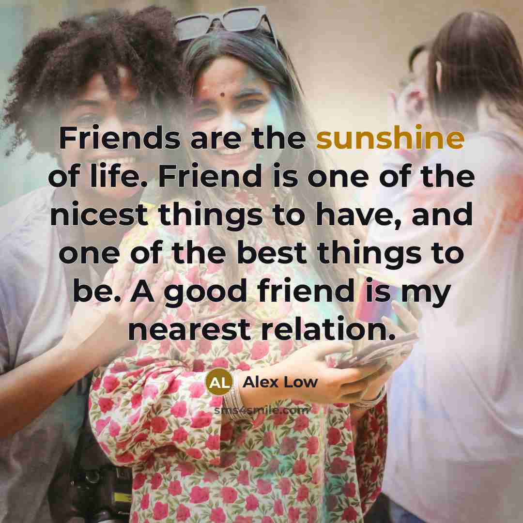“Friends are the sunshine of life. Friend is one of…” quote by Alex Low