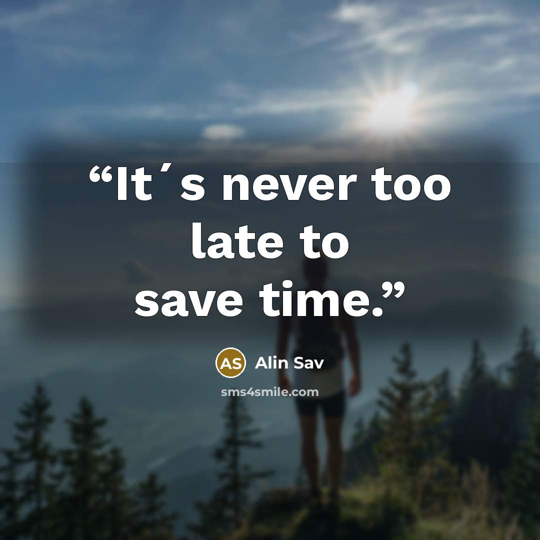“It´s never too late to save time.” quote by Alin Sav