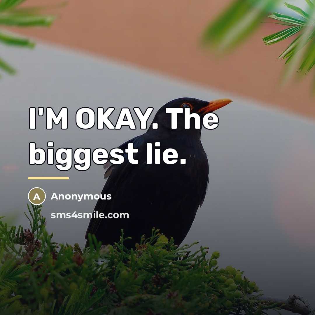 “I'M OKAY. The biggest lie.…” quote by Anonymous