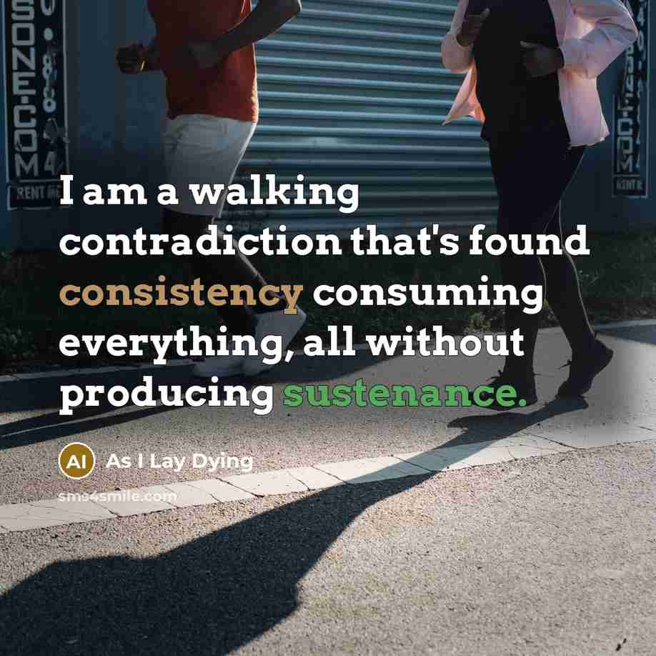 “I am a walking contradiction that's found consistency consuming everything,…” quote by As I Lay Dying
