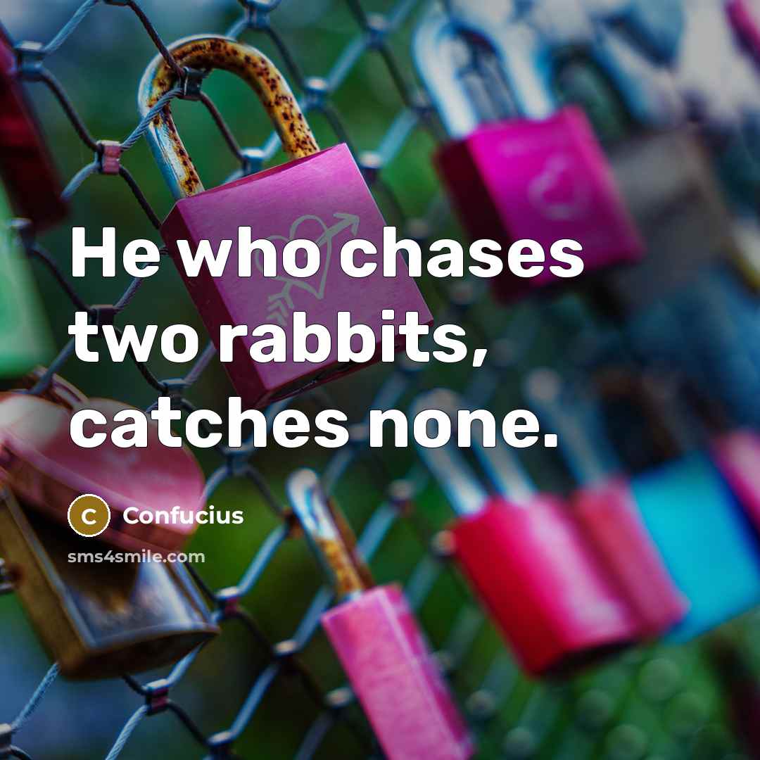 “He who chases two rabbits, catches none.…” quote by Confucius