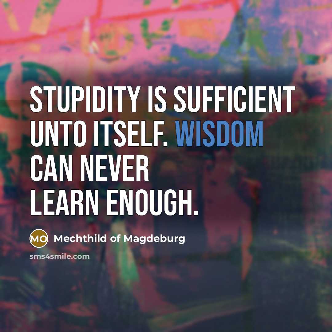 “Stupidity is sufficient unto itself. Wisdom can never learn enough.…” quote by Mechthild of Magdeburg