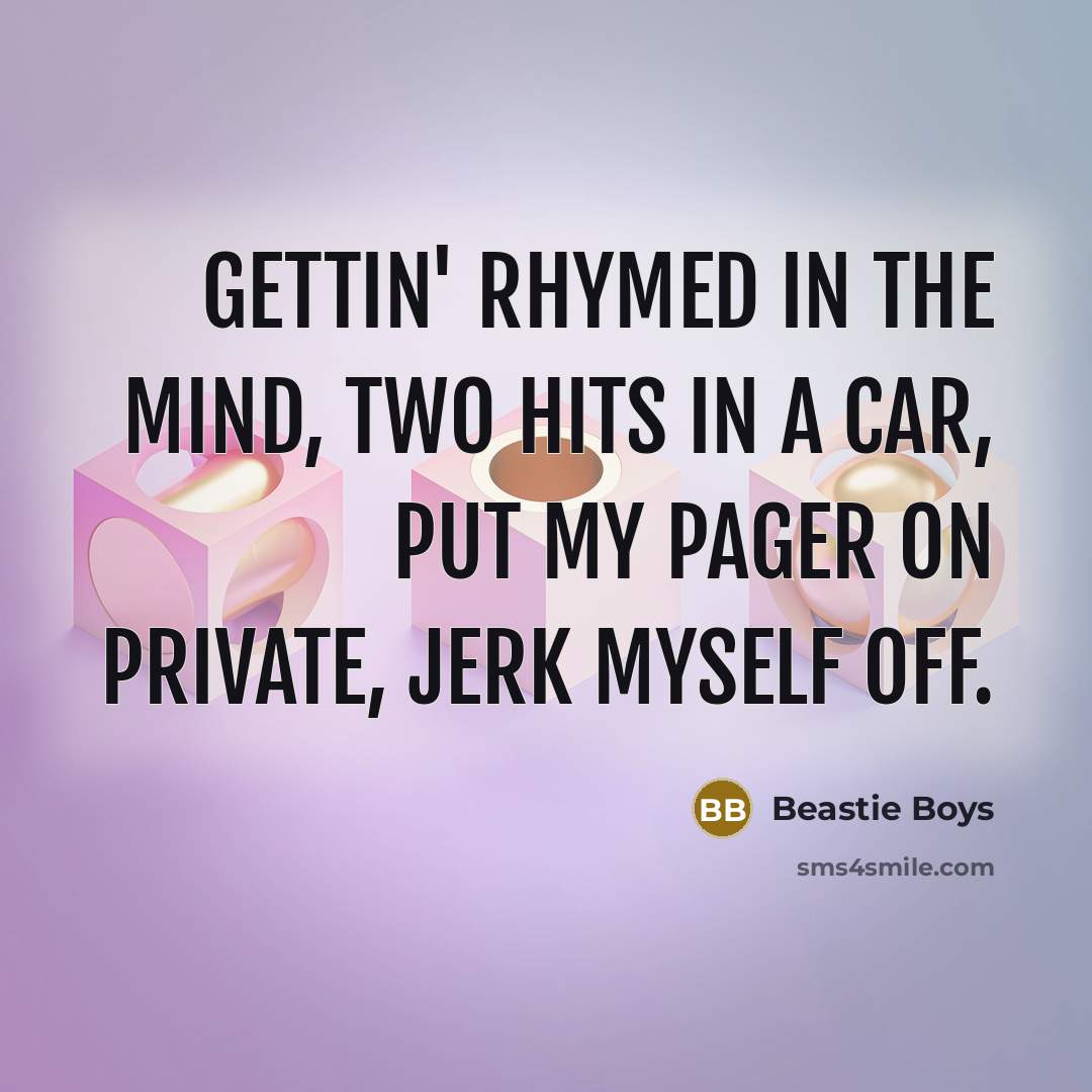 “Gettin' rhymed in the mind, two hits in a car,…” quote by Beastie Boys