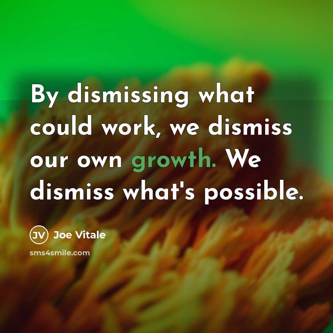 “By dismissing what could work, we dismiss our own growth.…” quote by Joe Vitale