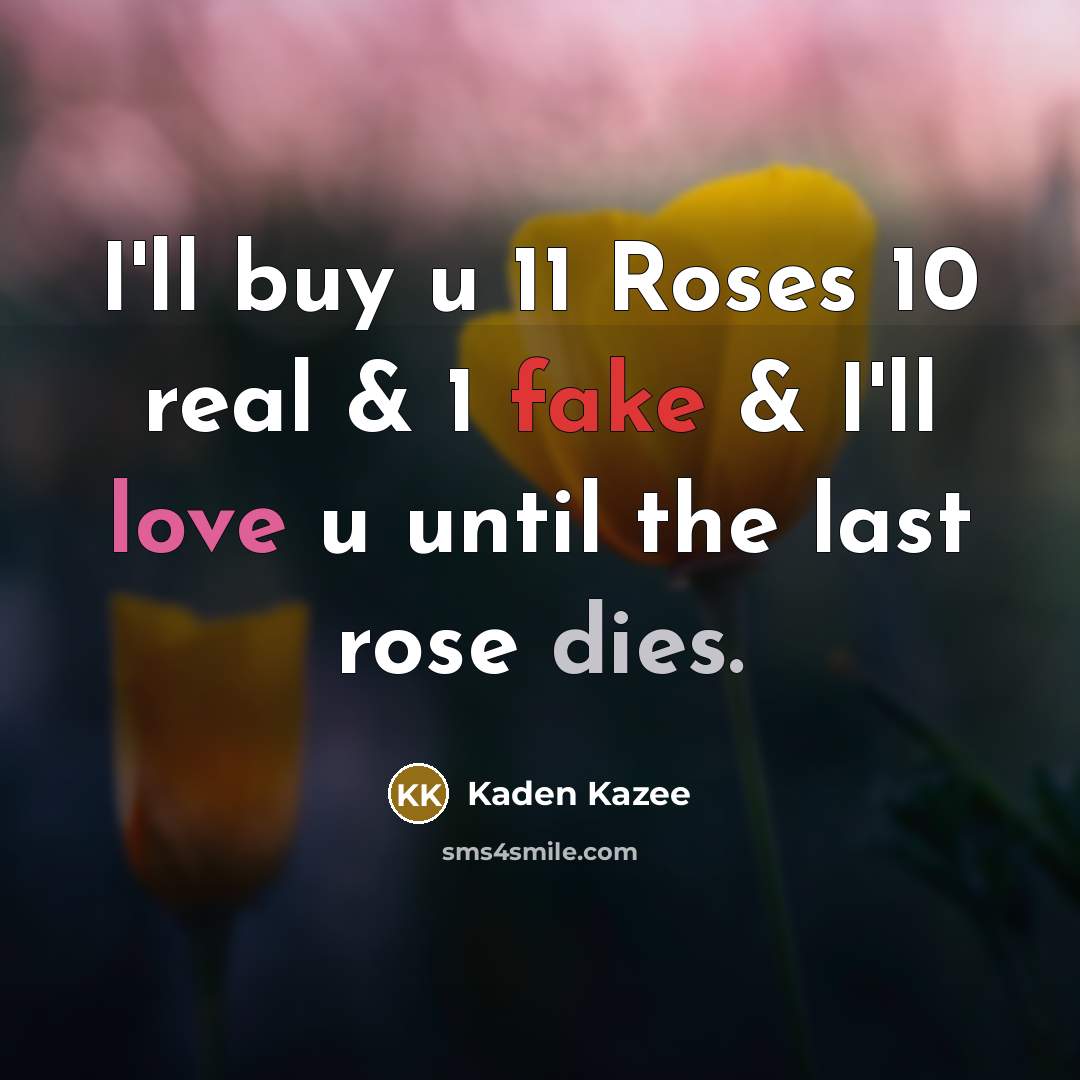 “I'll buy u 11 Roses 10 real & 1 fake & I'll love u until the last rose dies.” quote by Kaden Kazee