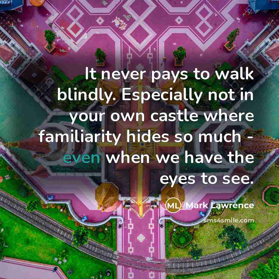 “It never pays to walk blindly. Especially not in your…” quote by Mark Lawrence
