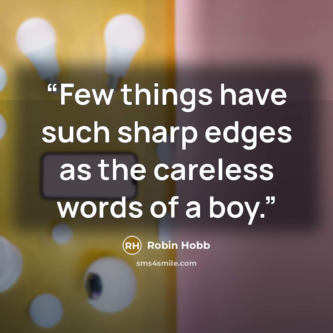 “Few things have such sharp edges as the careless words of a boy.” quote by Robin Hobb
