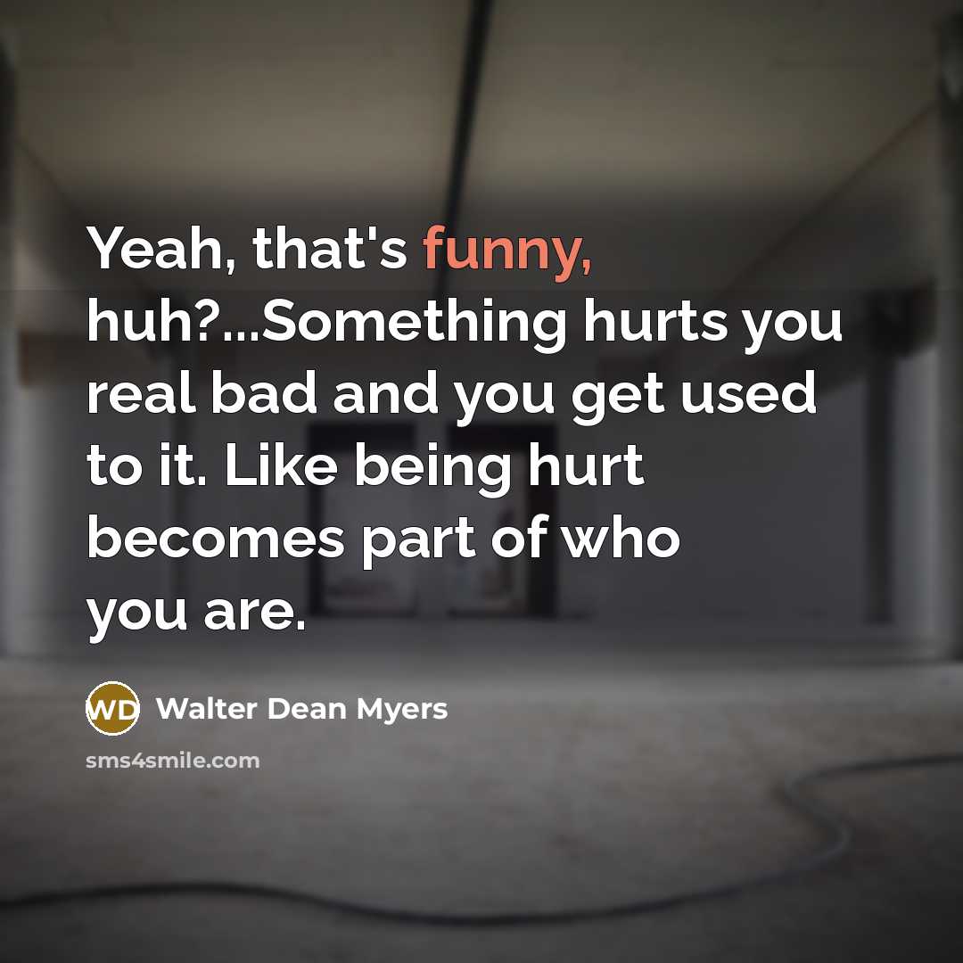 “Yeah, that's funny, huh?...Something hurts you real bad and you…” quote by Walter Dean Myers