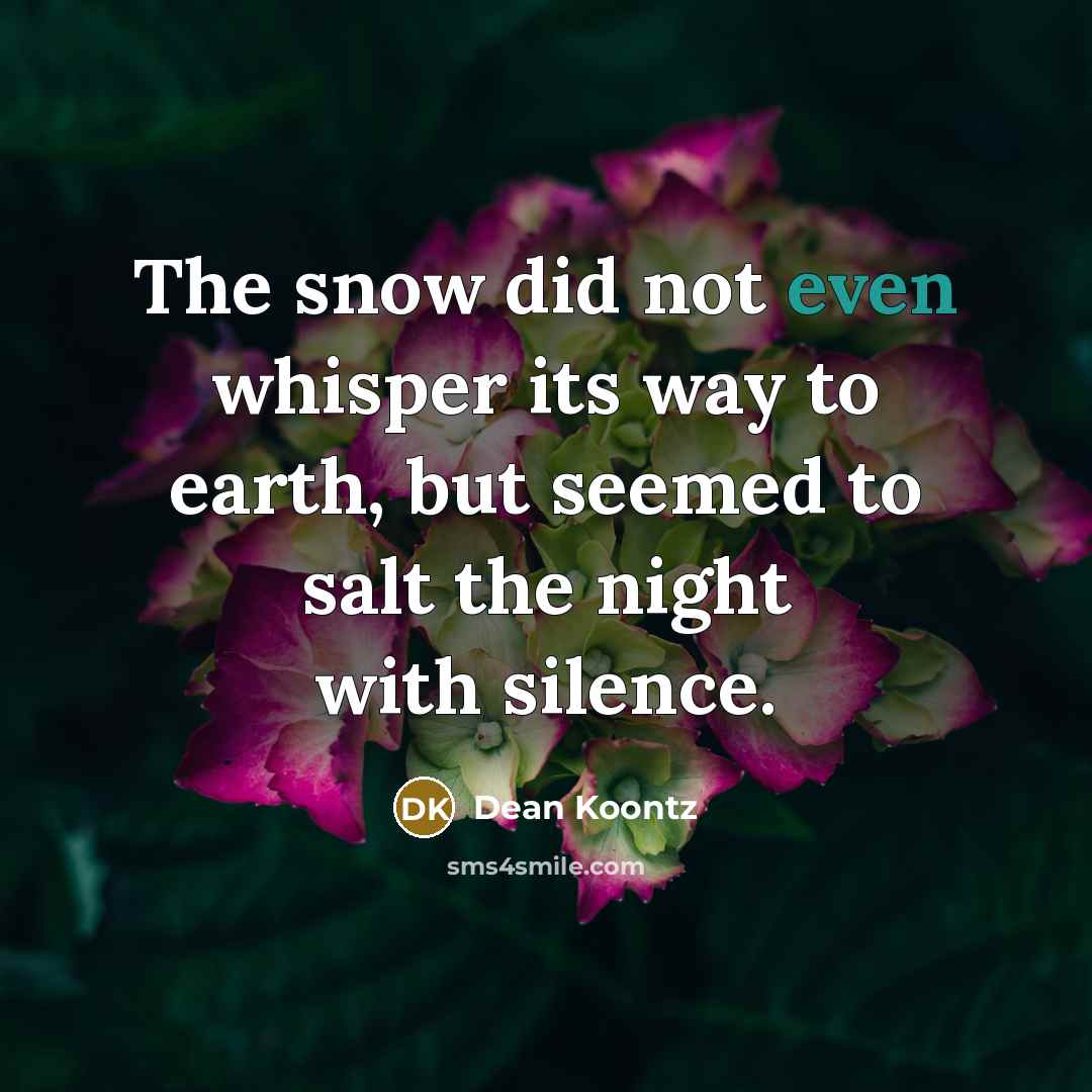 “The snow did not even whisper its way to earth,…” quote by Dean Koontz