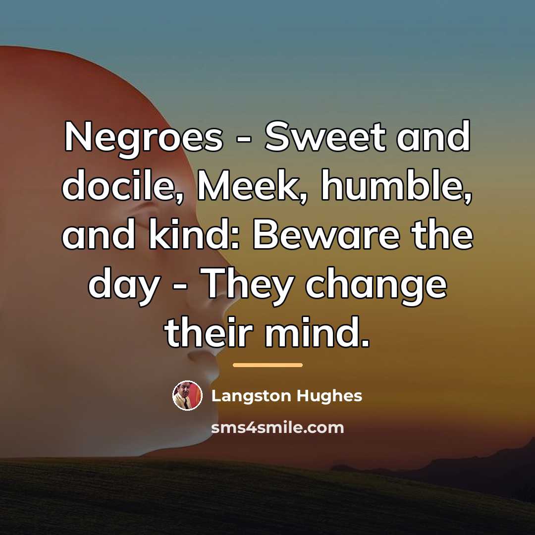 “Negroes - Sweet and docile, Meek, humble, and kind: Beware…” quote by Langston Hughes
